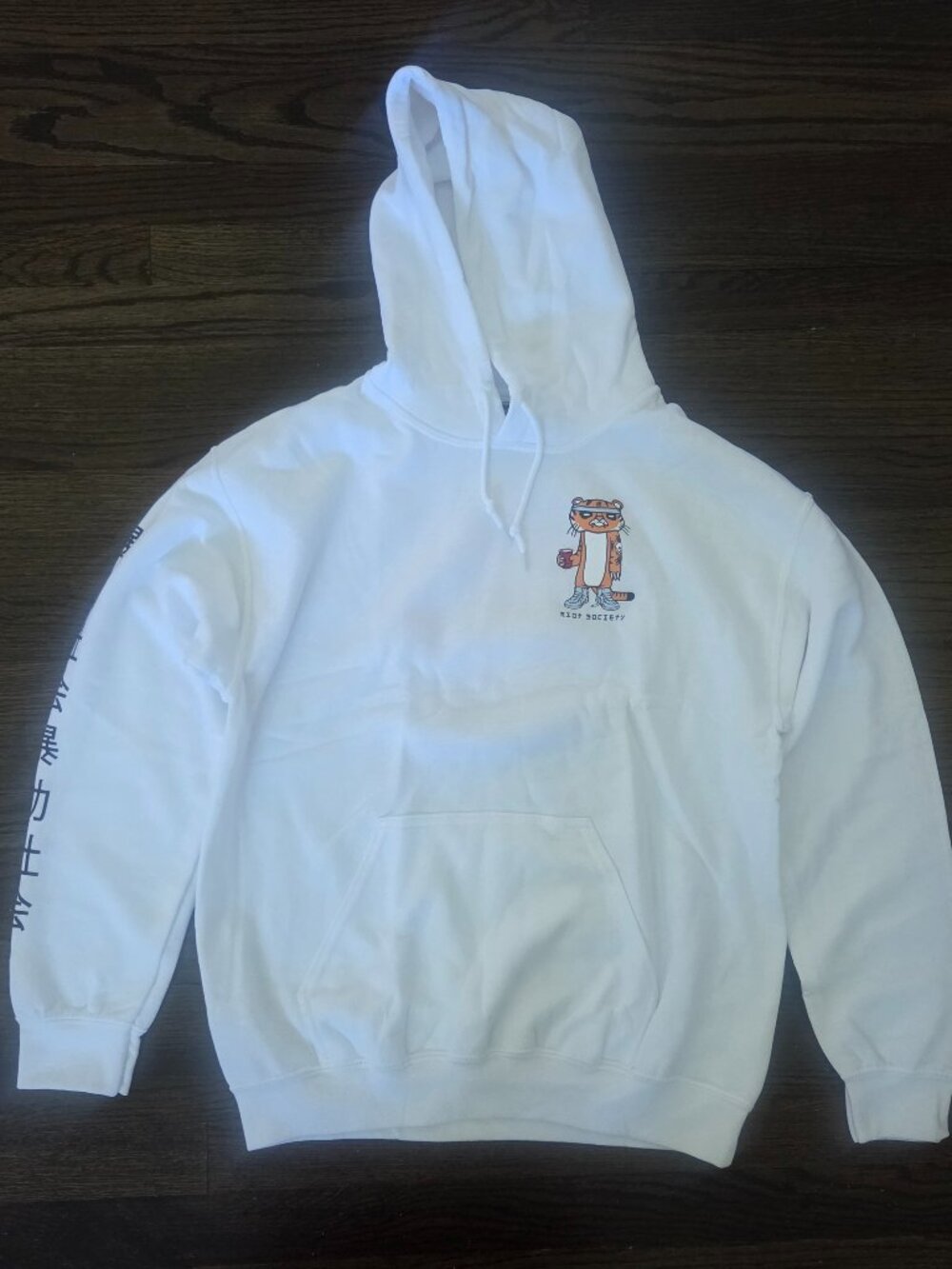 Riot Society Tiger Sushi Japanese Graphic Hoodie Men's Medium White